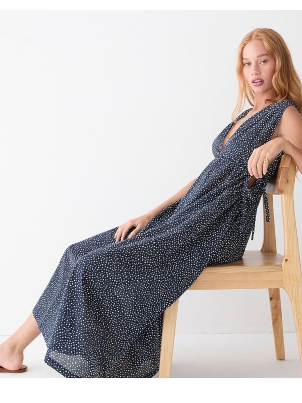 J. Crew | Side Tie Beach Dress Maxi Polka Dot Breezy Navy Blue White Small